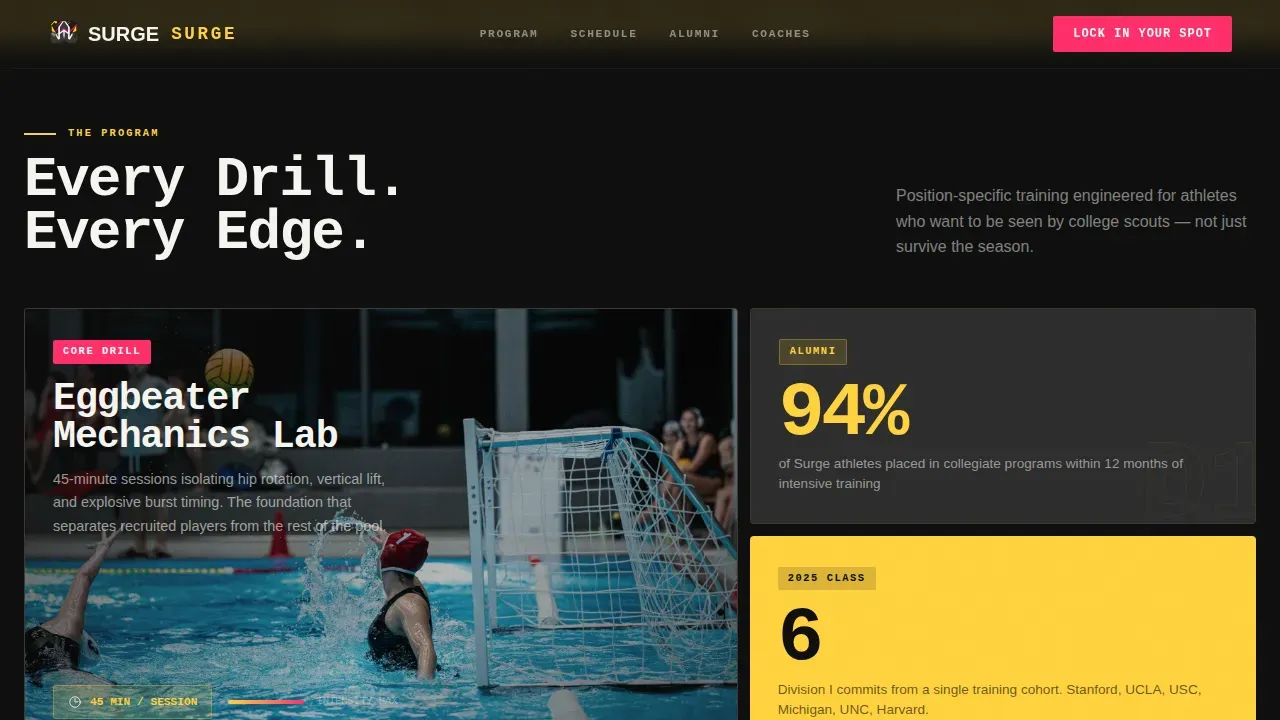 Competitive Water Polo Academy Landing Page Template
