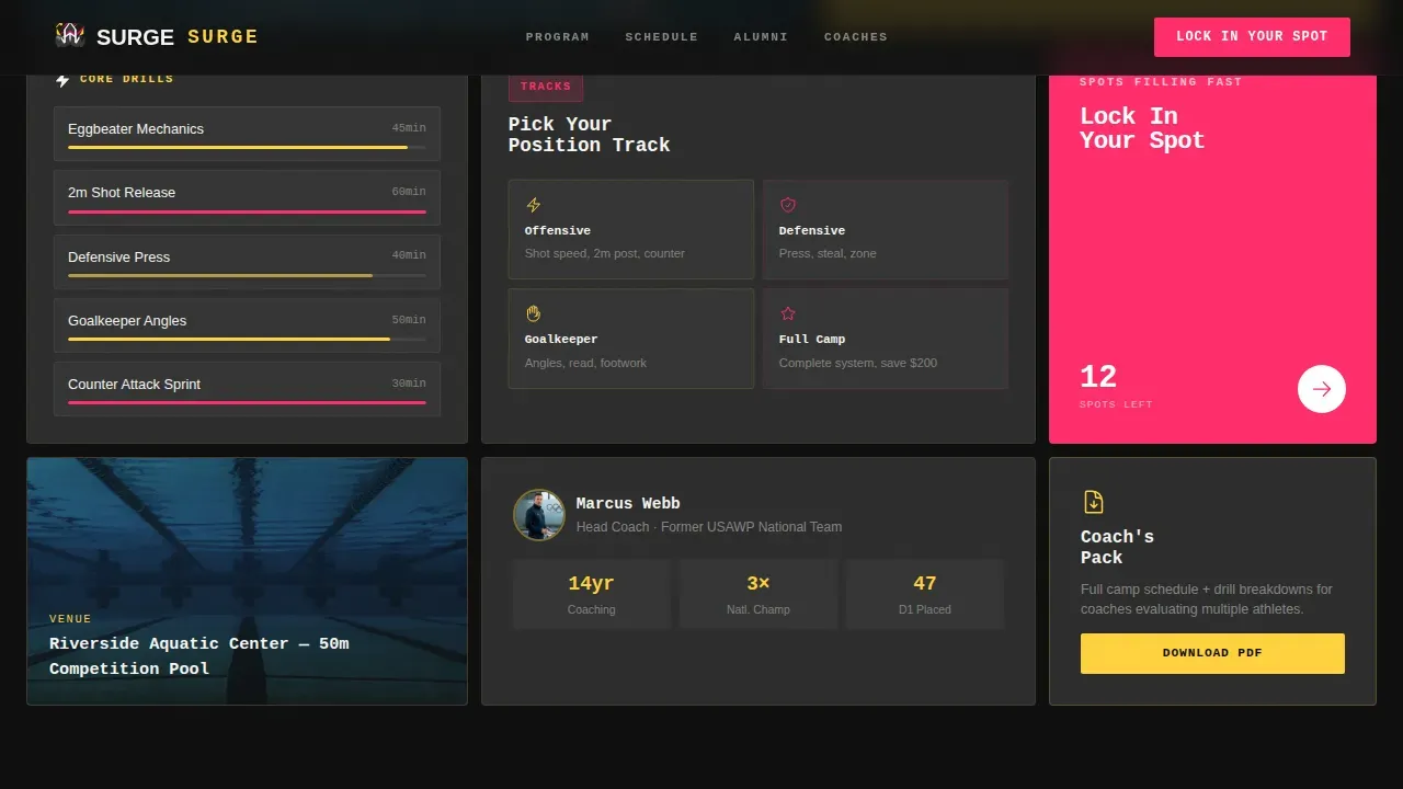 Competitive Water Polo Academy Landing Page Template