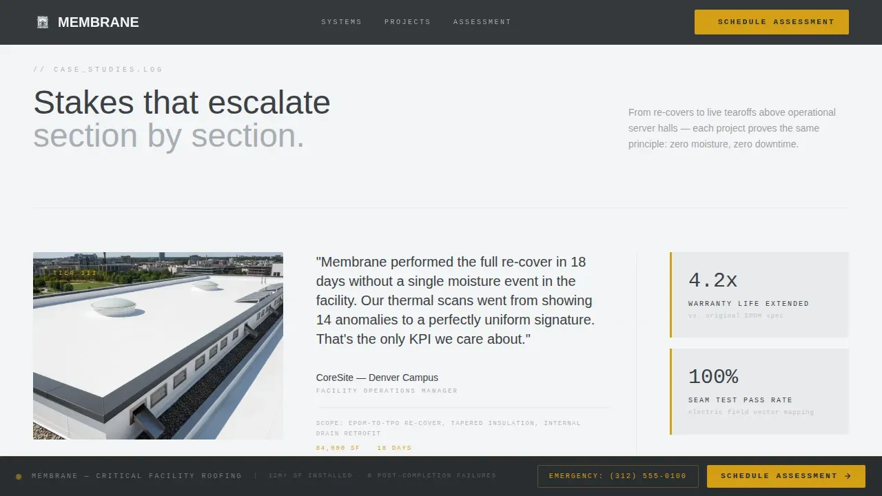 Critical Data Center Roofing Landing Page Template