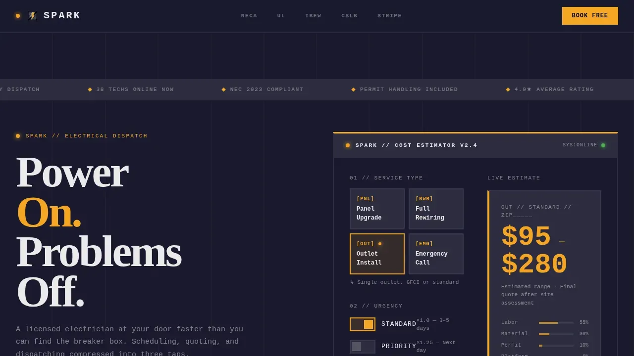 High-Voltage Electrician Booking App Landing Page Template