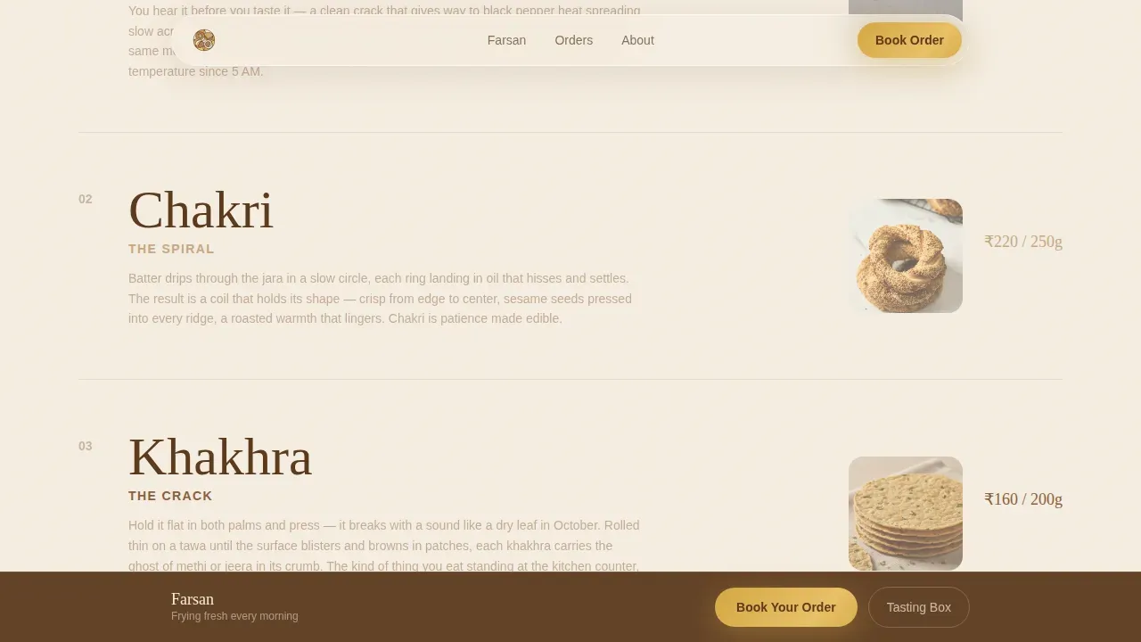 Handcrafted Gujarati Snacks Booking Landing Page Template
