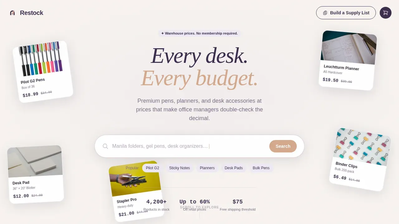 Luxe Minimal Bulk Office Supplies Landing Page Template