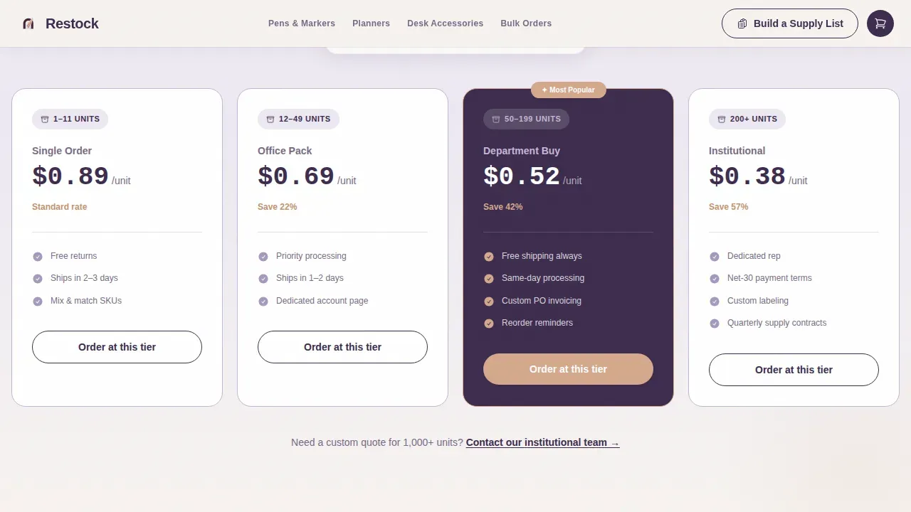 Luxe Minimal Bulk Office Supplies Landing Page Template