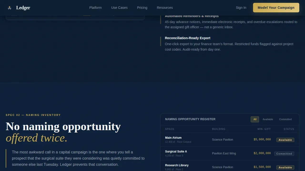 Capital Campaign Donor Management Landing Page Template