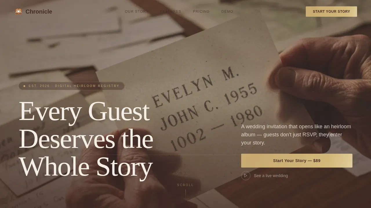 Heritage Story Wedding Event Registration Landing Page