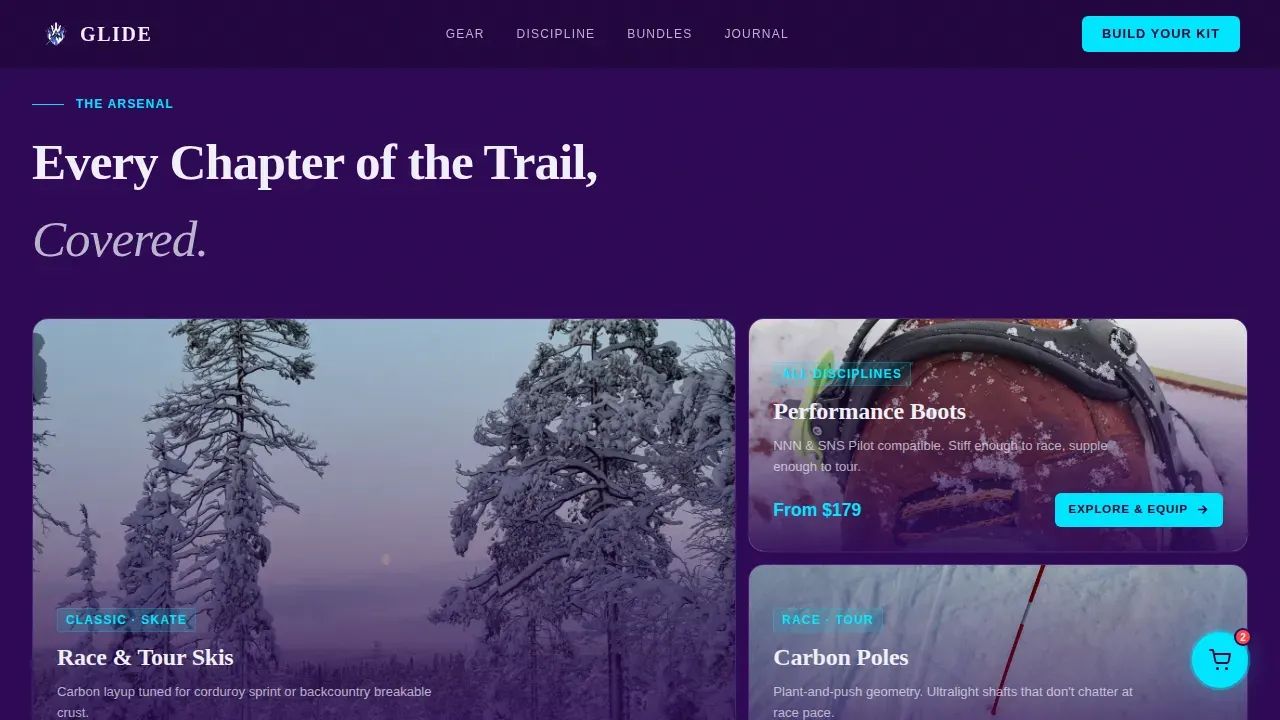 Adventure Terrain Cross-Country Skiing Equipment Landing Page