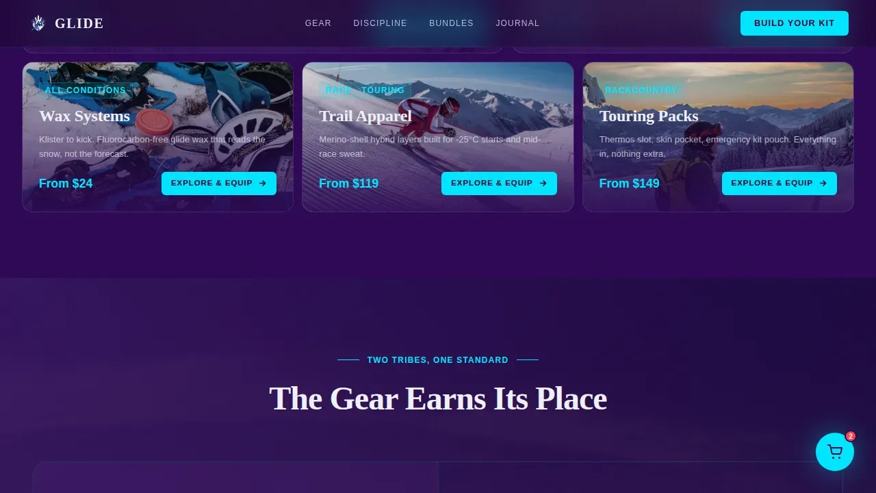 Adventure Terrain Cross-Country Skiing Equipment Landing Page