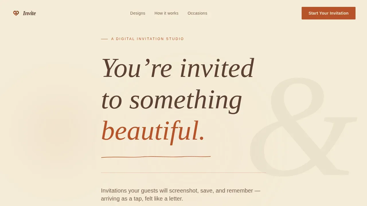 Heartfelt Digital Invitation Studio Landing Page Template