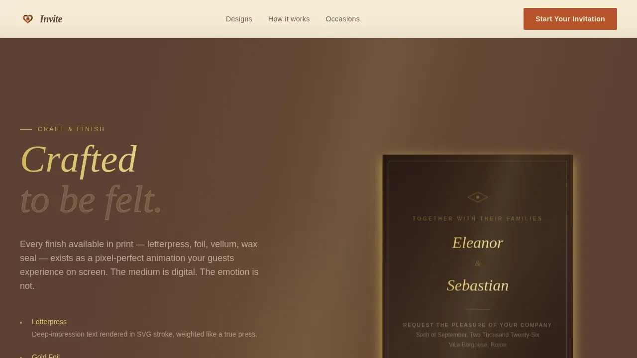 Heartfelt Digital Invitation Studio Landing Page Template