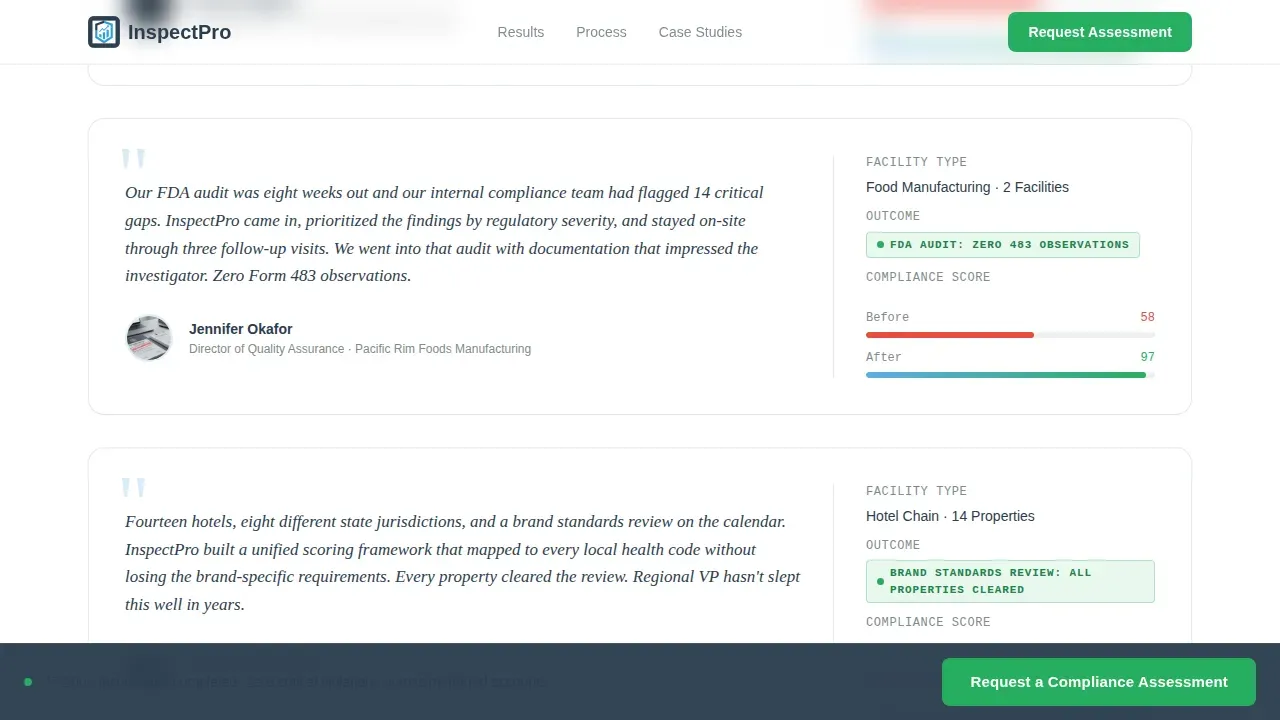 Health Inspector Reviews & Testimonials Website Template