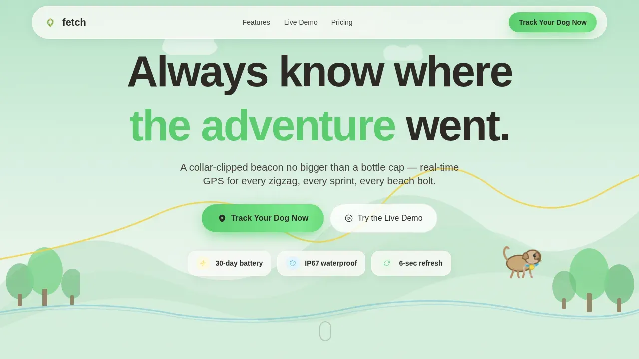 GPS Pet Tracker Landing Page Template | Fetch