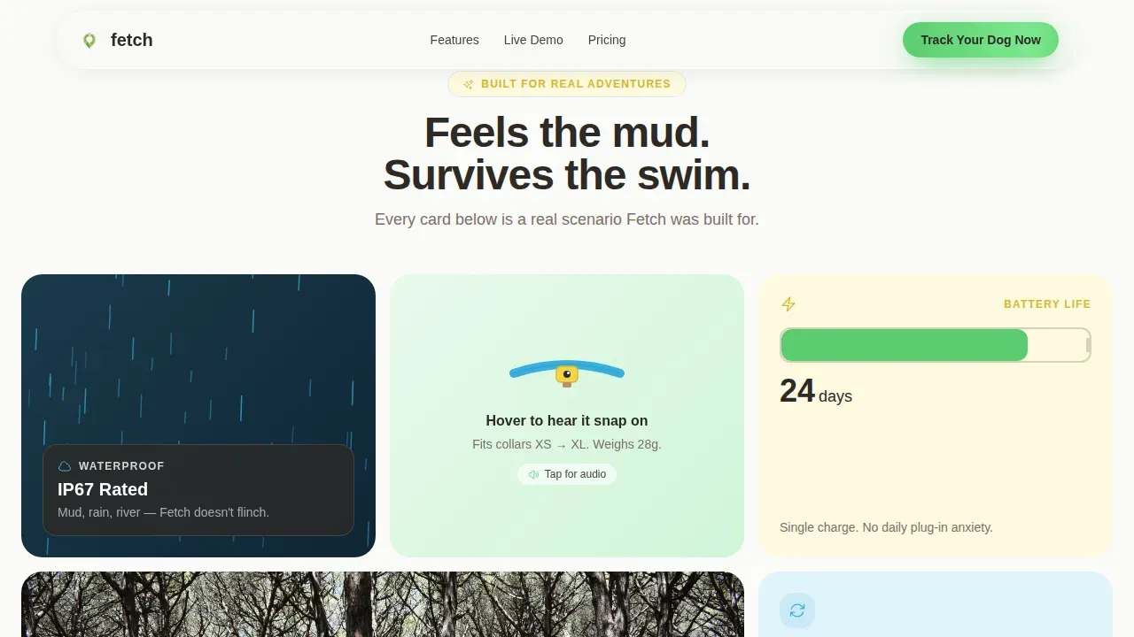 GPS Pet Tracker Landing Page Template | Fetch