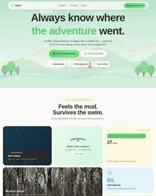 GPS Pet Tracker Landing Page Template | Fetch