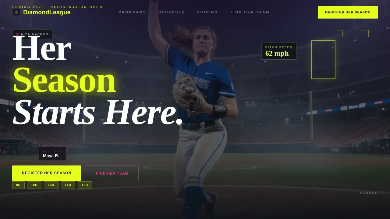 Softball Youth League Landing Page Template