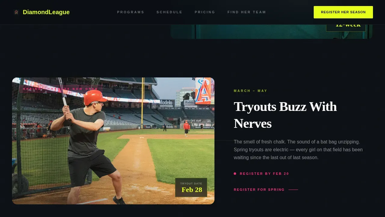 Softball Youth League Landing Page Template