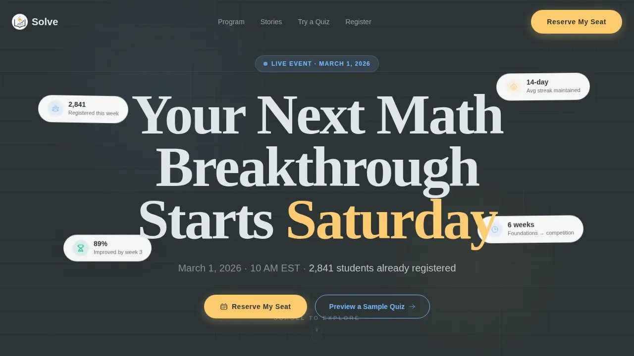 Interactive Math Competition Landing Page Template