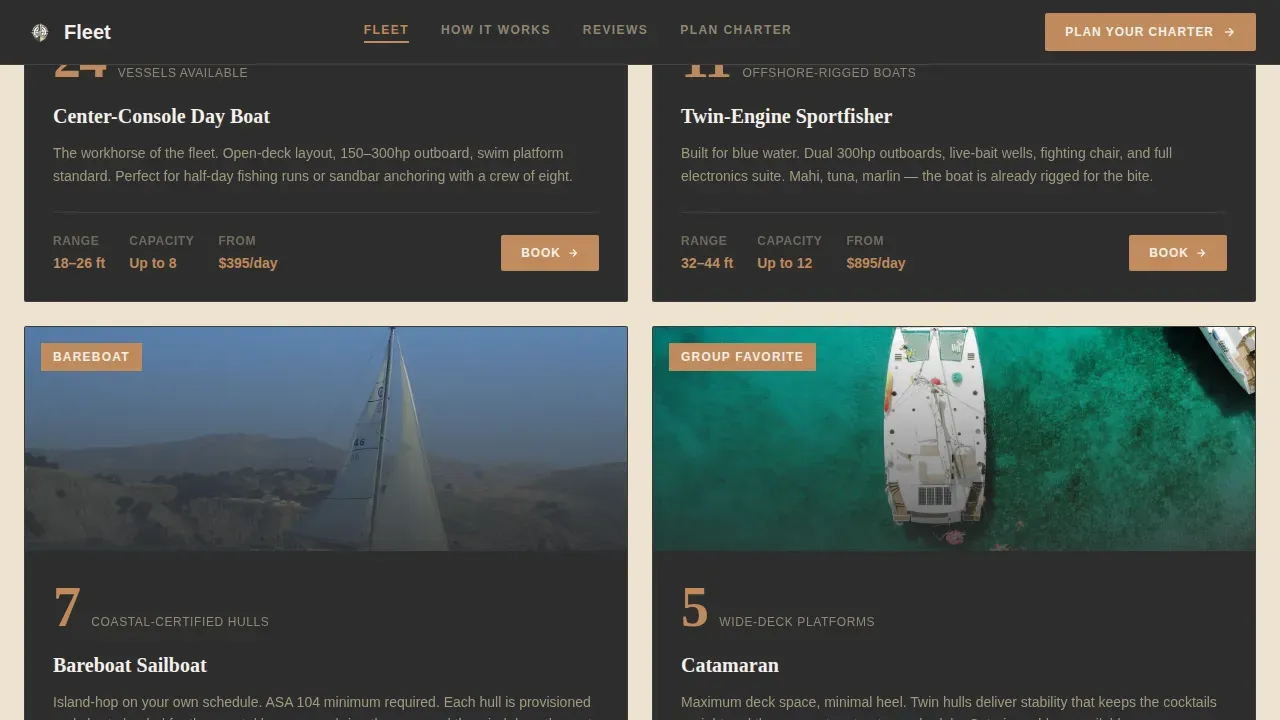 Yacht Charter & Boat Rental Booking Website Template