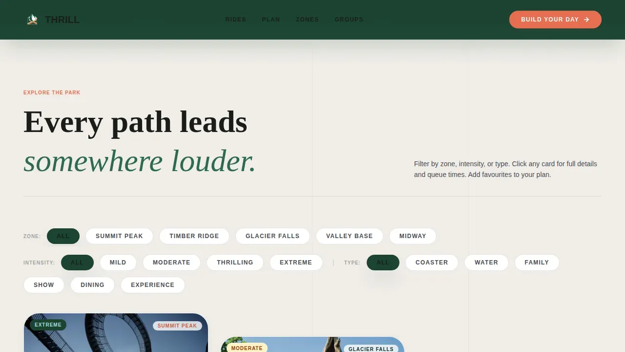Thrilling Theme Park Landing Page Template