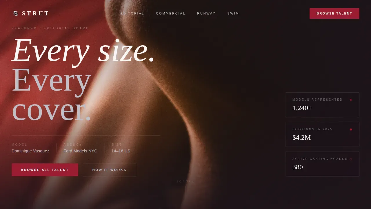 Luxe Curve Model Booking Landing Page Template