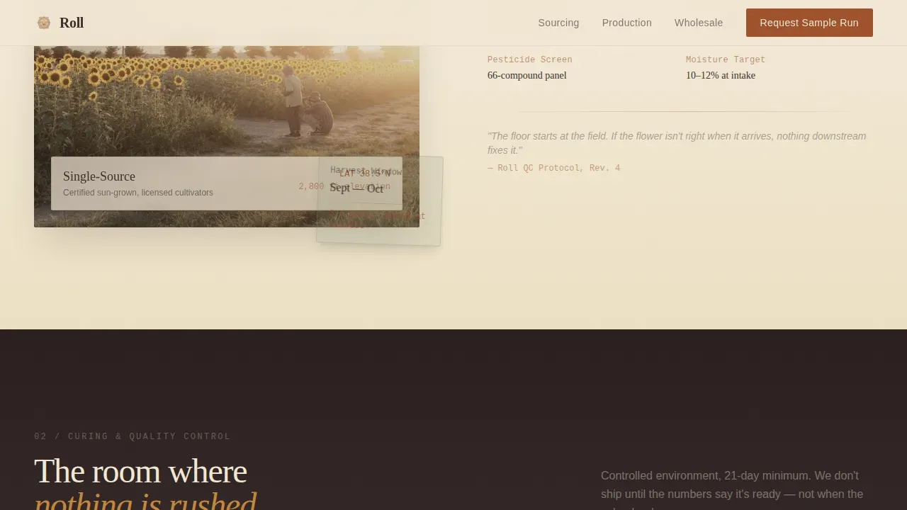 Whole Flower Pre-Roll Manufacturing Landing Page Template