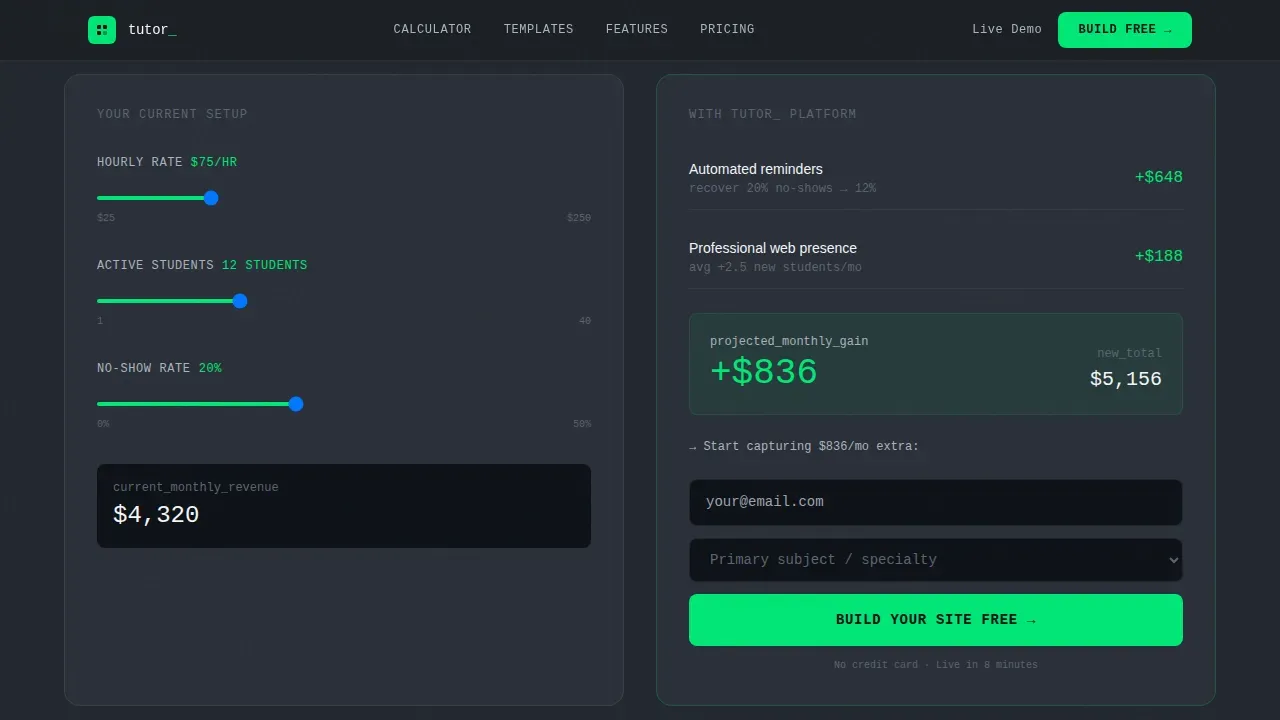 Tutoring Digital Presence Cost Estimator Website Template