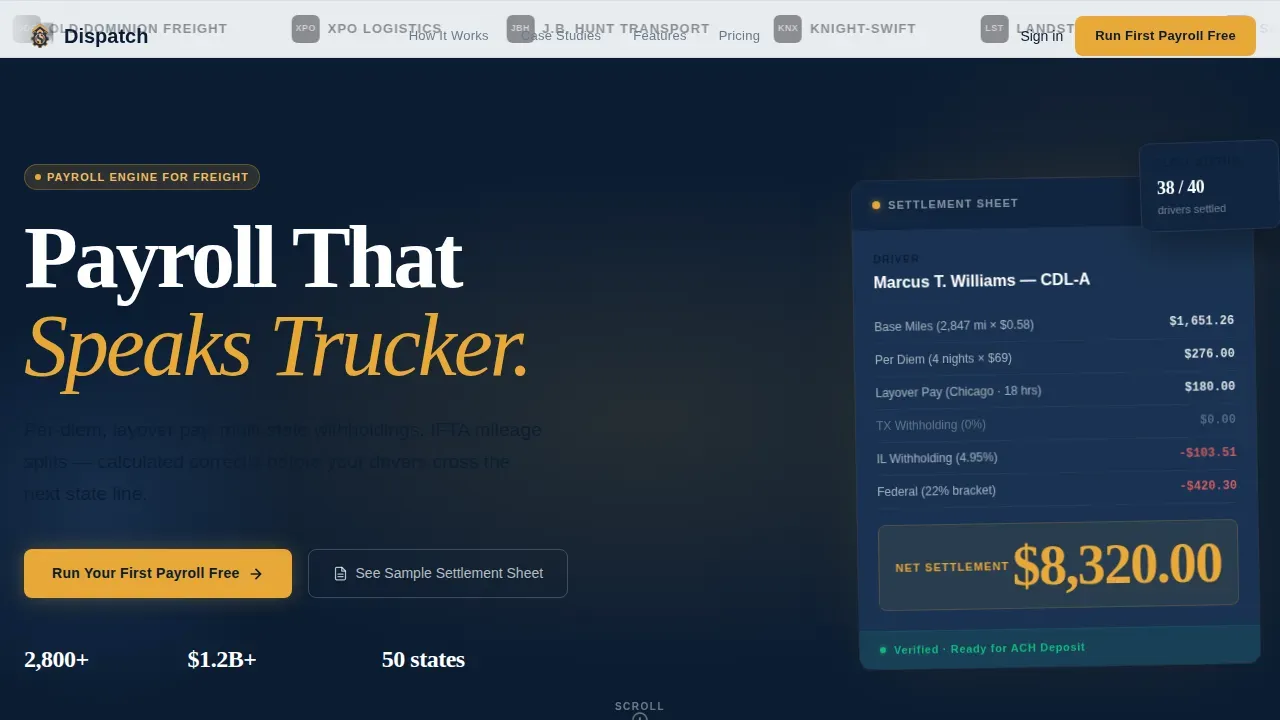 Powerful Freight Payroll | Free Website Template | Rocket