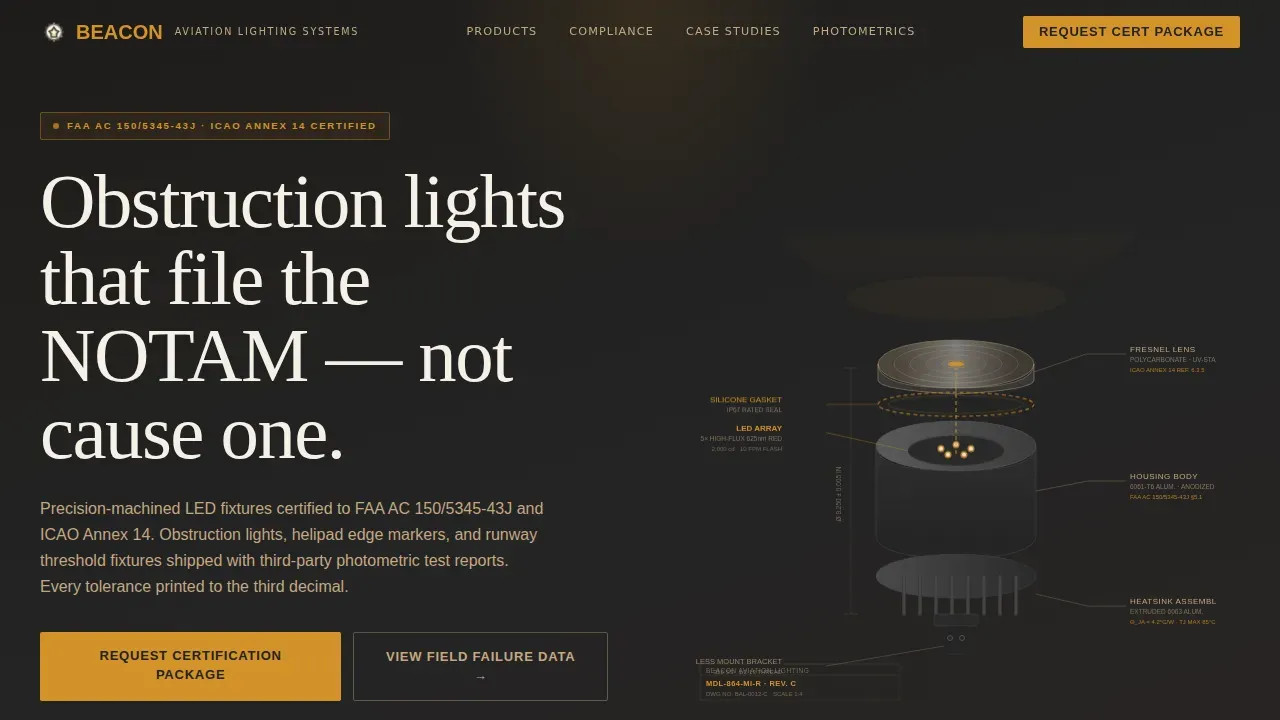 Aviation Lighting Manufacturer Website Template