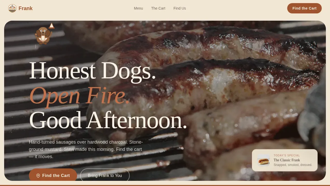 Street Food Cart Landing Page Template | Pastoral Card Grid
