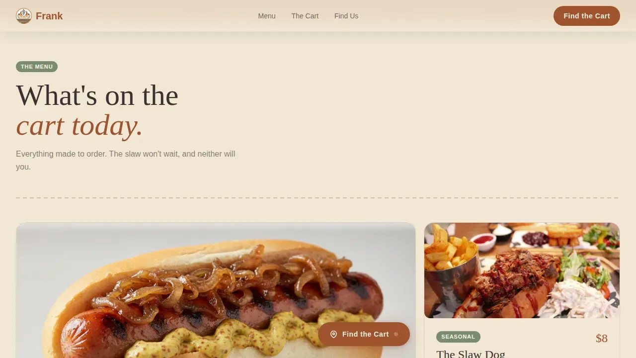 Street Food Cart Landing Page Template | Pastoral Card Grid