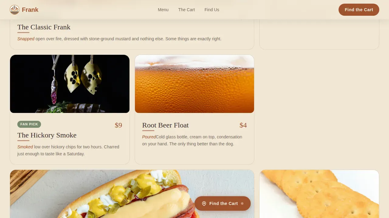 Street Food Cart Landing Page Template | Pastoral Card Grid