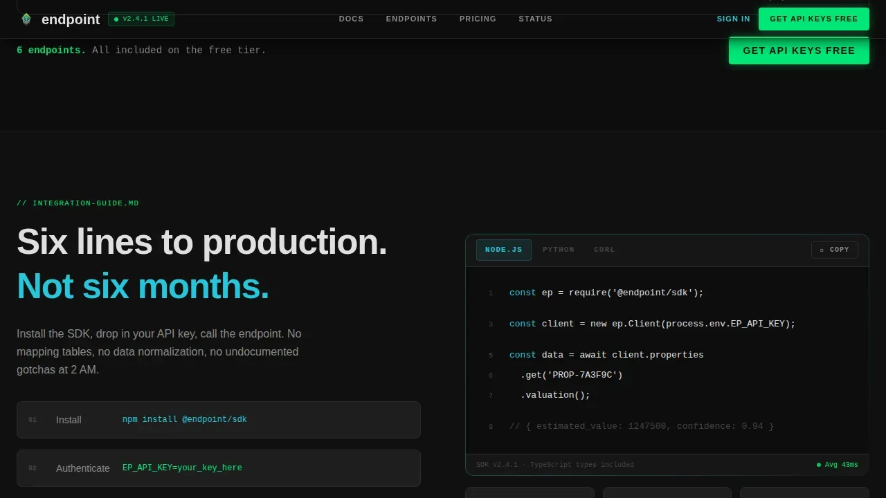 Instant Market Intelligence API Landing Page Template