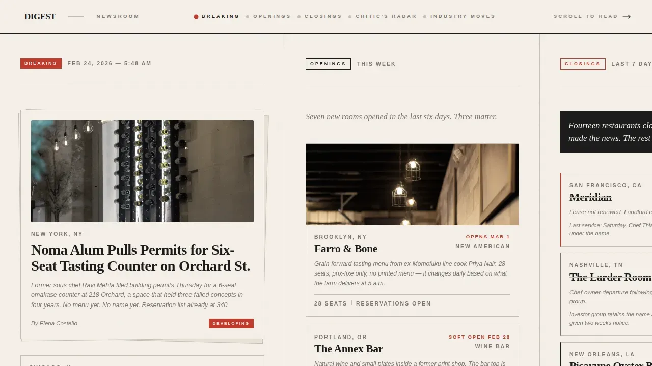 Breaking Restaurant News Blog Landing Page Template