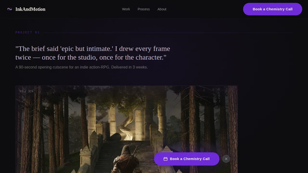 Hand-Inked Animator Interactive Portfolio Landing Page