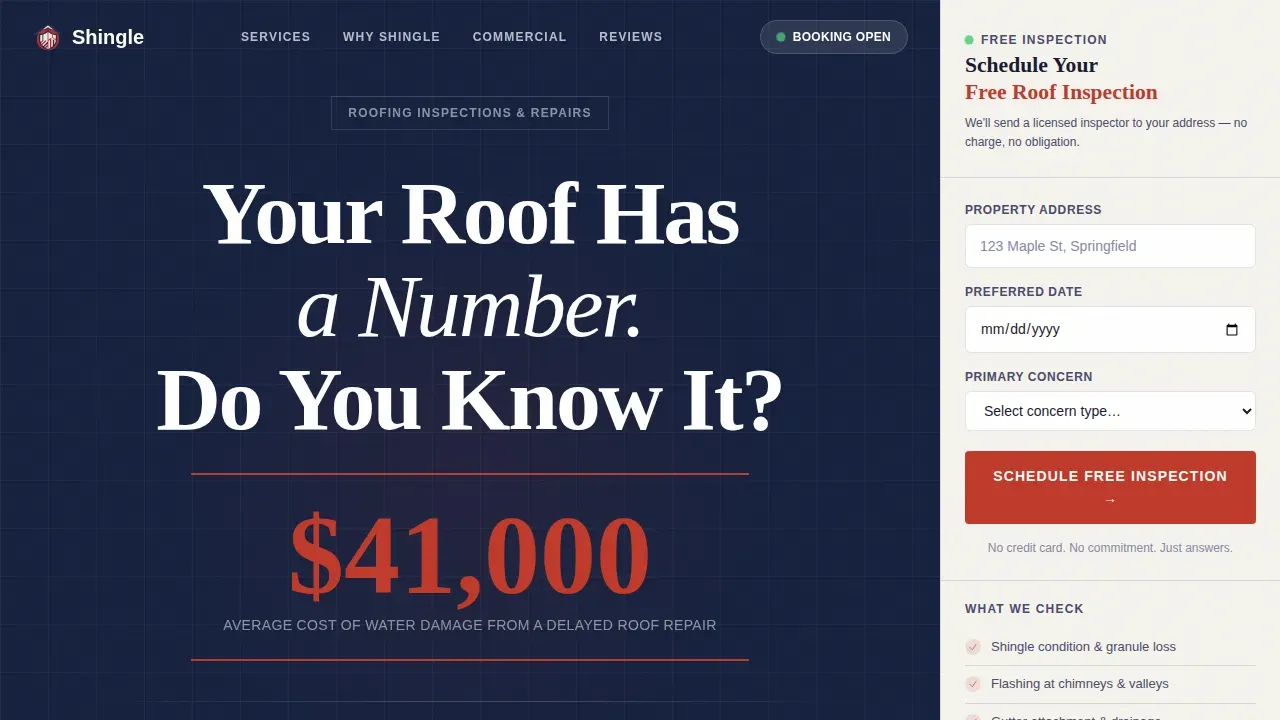 Stats-First Roofing Inspection Booking Landing Page