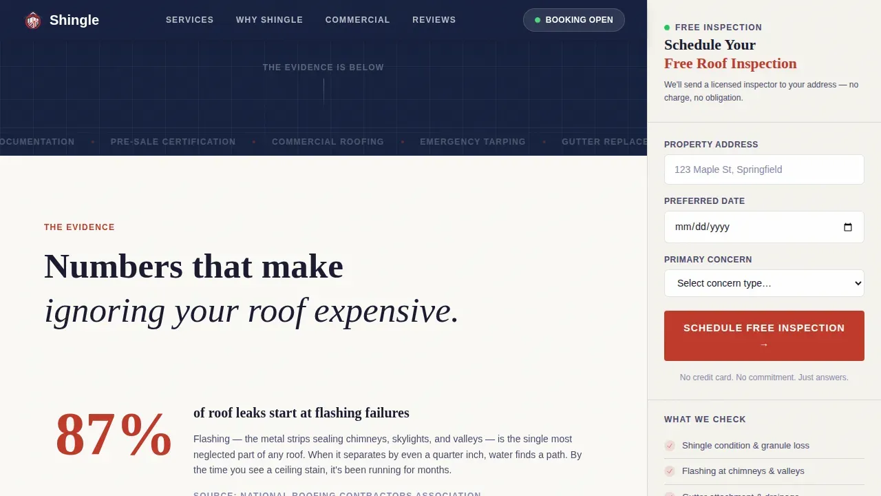 Stats-First Roofing Inspection Booking Landing Page
