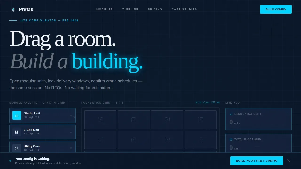 Modular Construction Booking System Landing Page Template