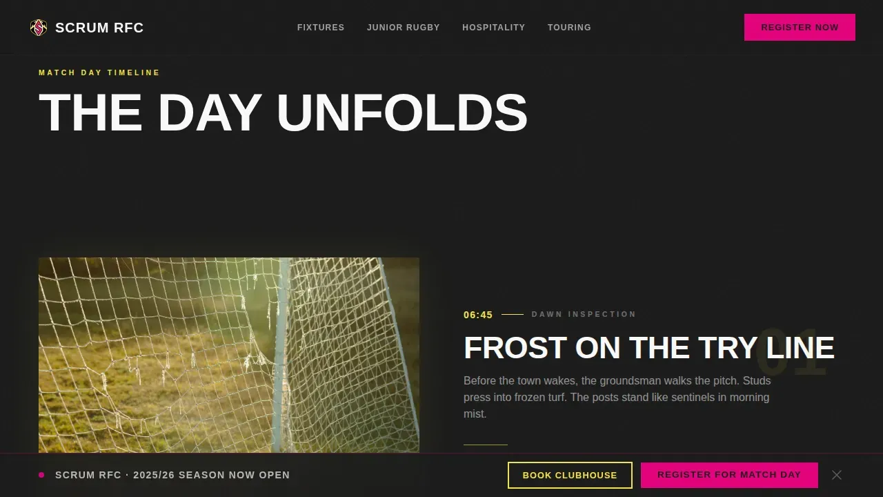 Industrial Raw Rugby Club Landing Page Template