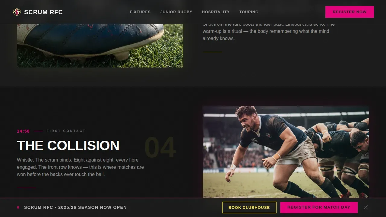 Industrial Raw Rugby Club Landing Page Template