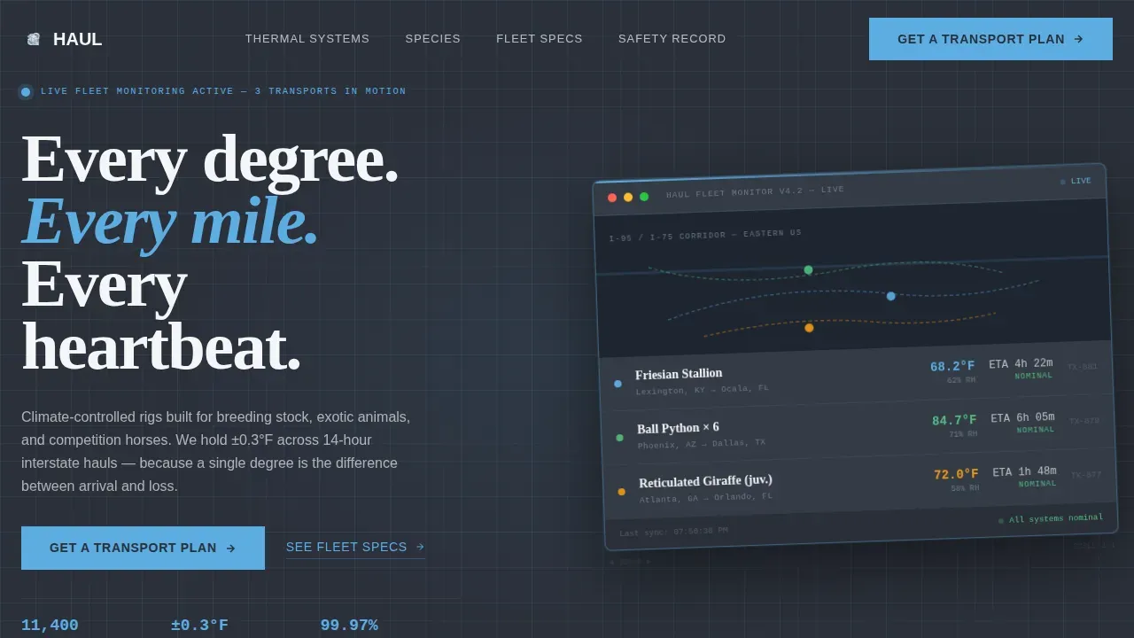 Specialized Creature Transport | Free Website Template | Rocket