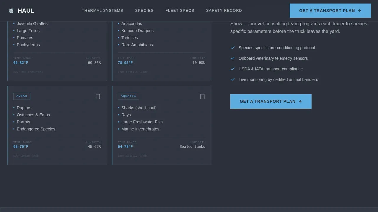 Specialized Creature Transport | Free Website Template | Rocket
