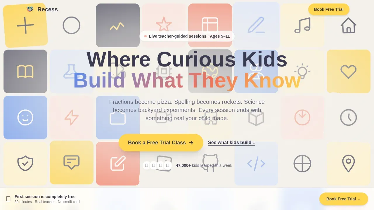 Playful Geometric Kids Education App Landing Page Template