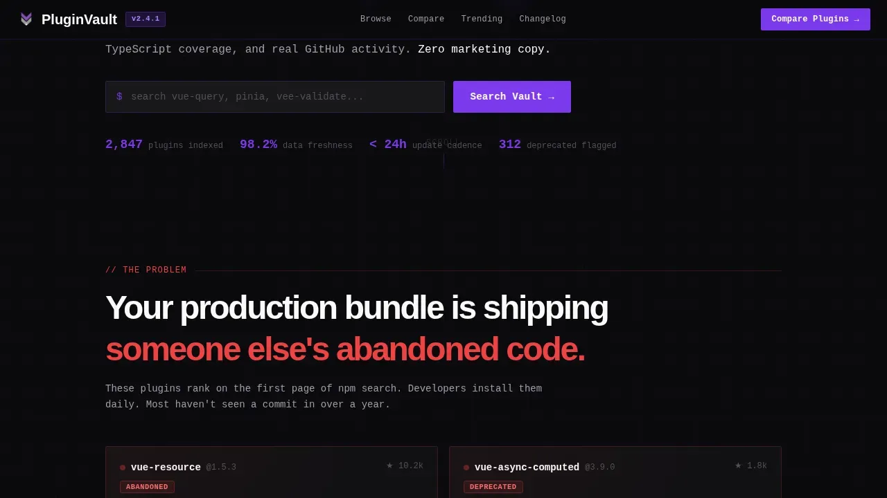 Curated Vue.js Ecosystem | Free Website Template | Rocket