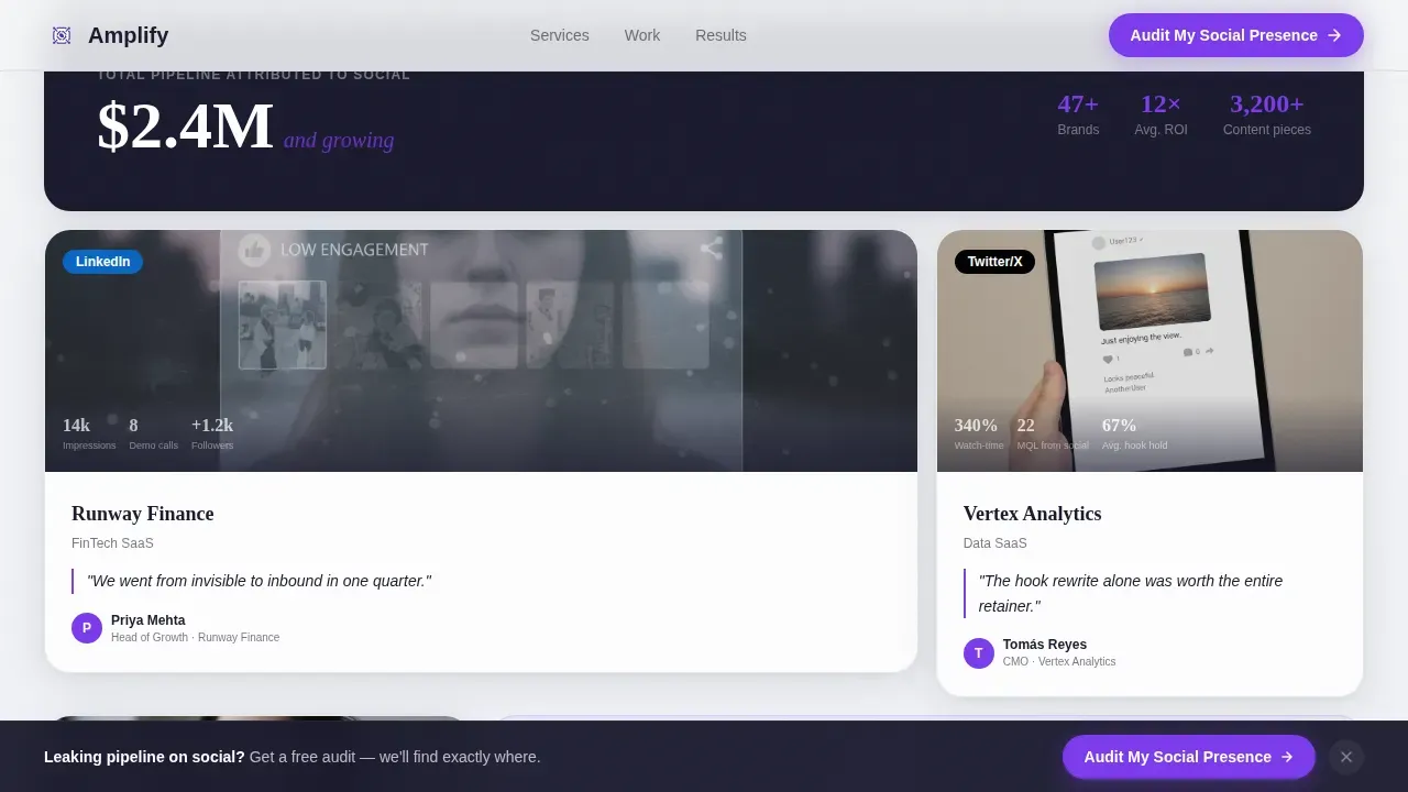 SaaS Social Media Agency Landing Page Template