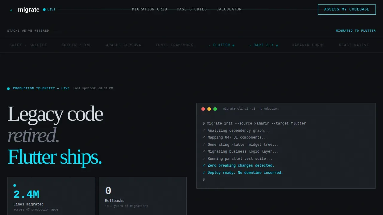 Seamless Flutter Migration | Free Website Template | Rocket