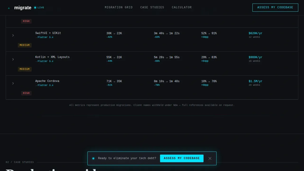 Seamless Flutter Migration | Free Website Template | Rocket