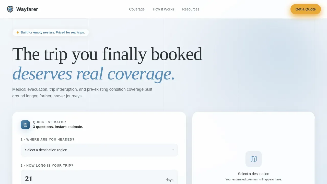 Empty Nester Insurance Pricing Website Template
