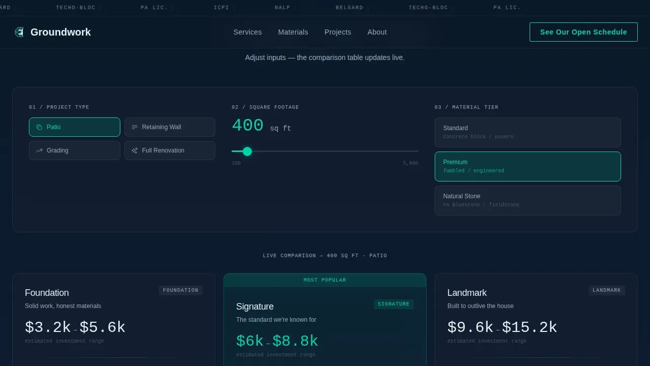 Hardscaping & Lawn Care Cost Estimator Website Template