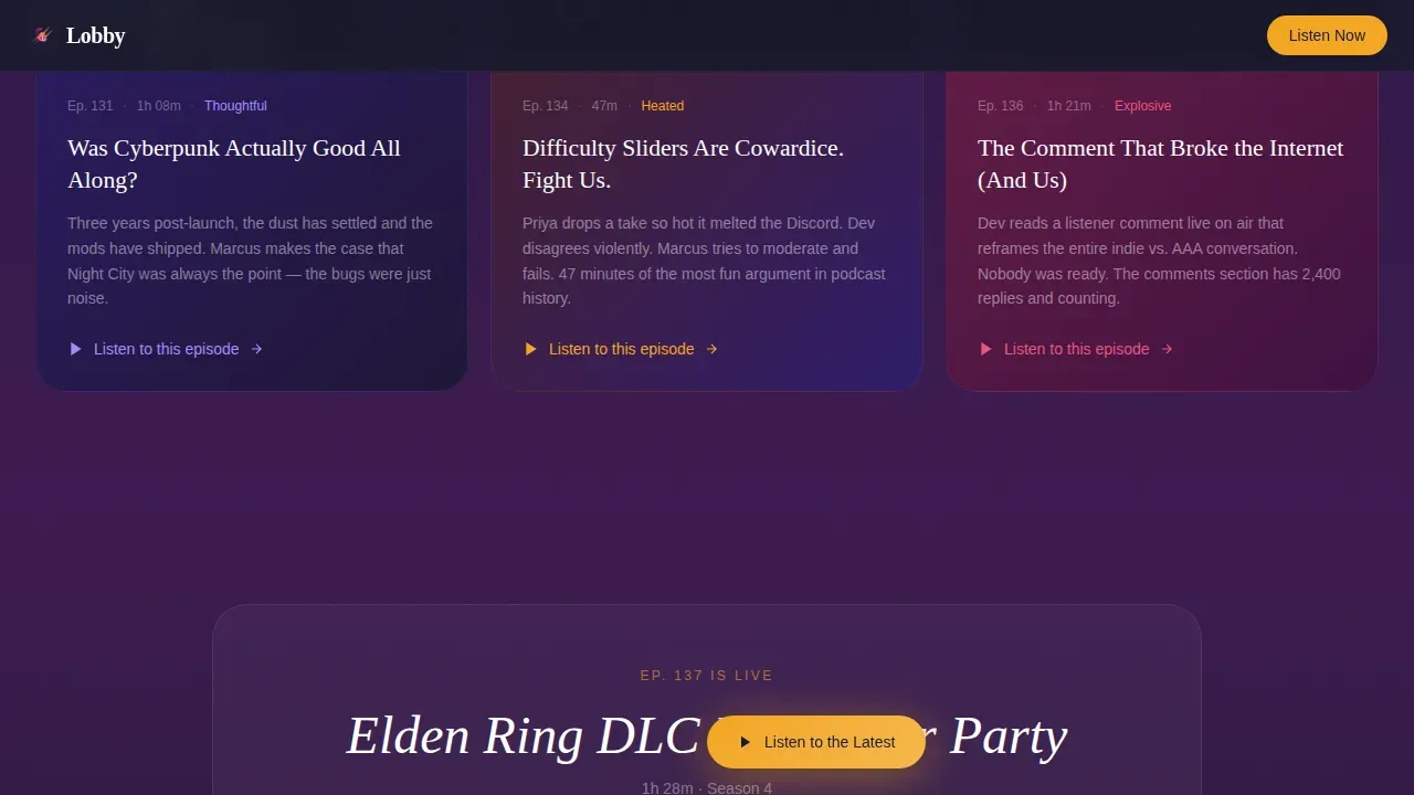 Premium Gaming Podcast Landing Page Template
