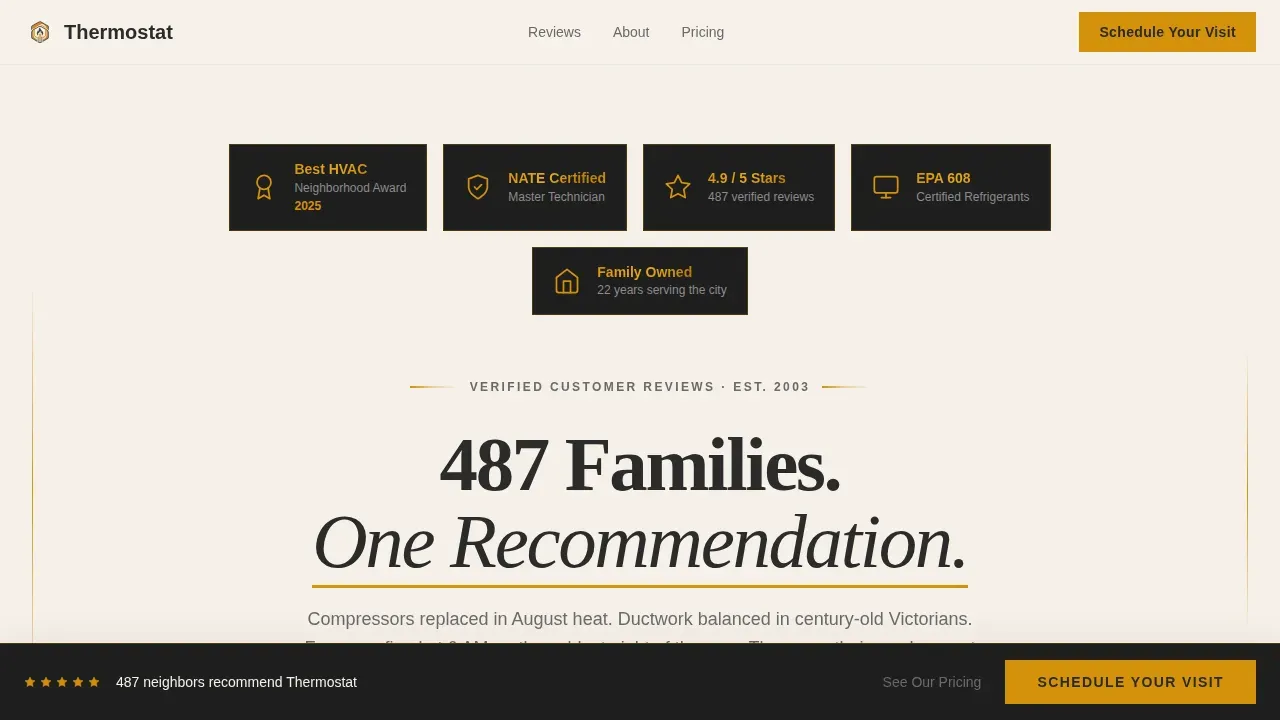 HVAC Landing Page Template, Editorial Testimonial Mosaic