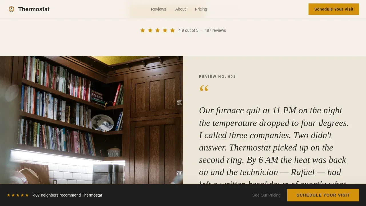 HVAC Landing Page Template, Editorial Testimonial Mosaic